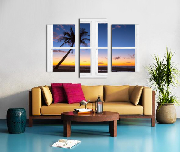 Tropical Paradise Colorful Sunset Whitewash W Canvas print