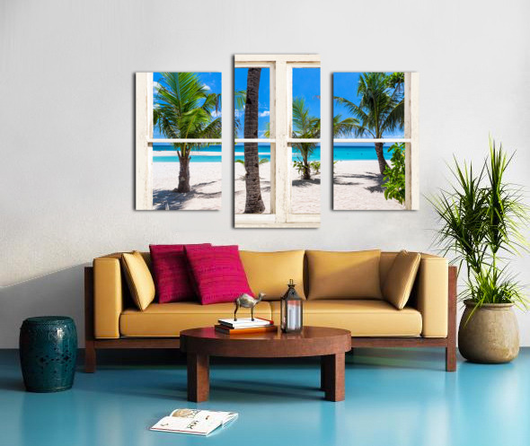 Tropical Island Rustic Window View Canvas print