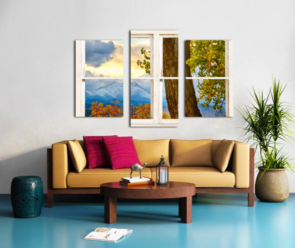 Rocky Mountain Autumn Season Rustic Window Canvas print