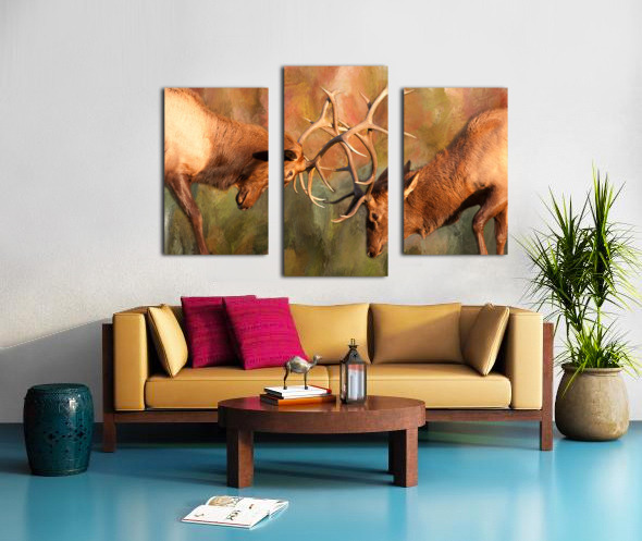 Bull Elk Sparring In The Mix Canvas print