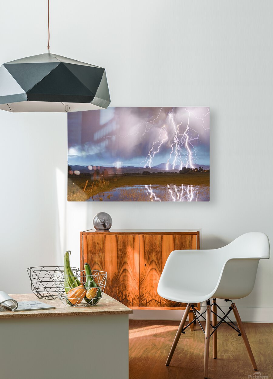Lightning Striking Longs Peak Foothills 4  HD Metal print with Floating Frame on Back