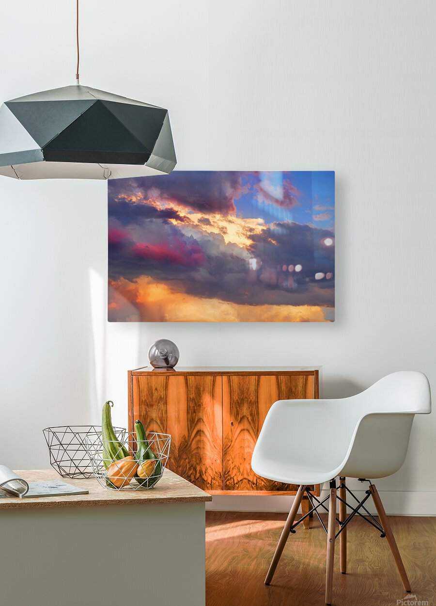 Cloudscape Sunset Touch Blue  Impression métal HD avec cadre flottant sur le dos