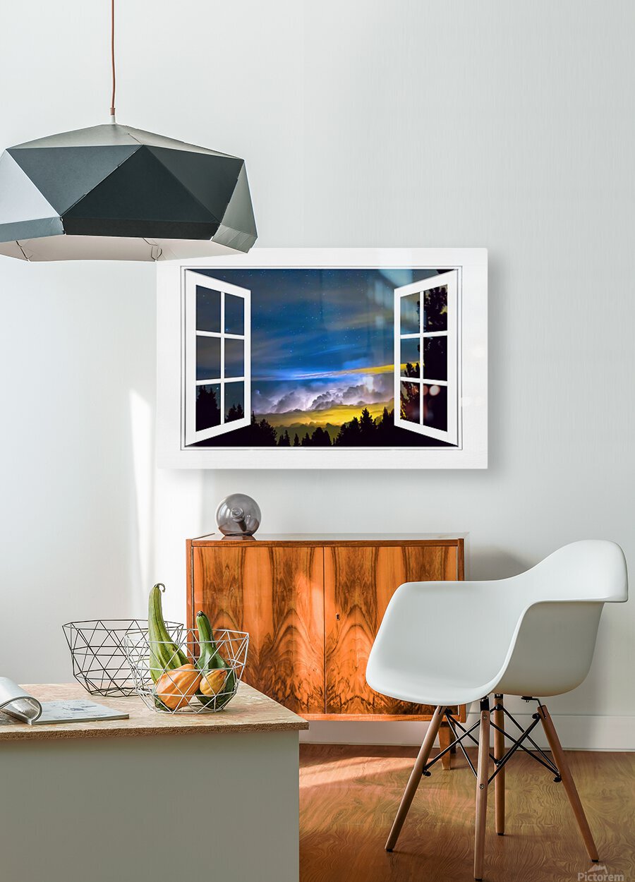 Layers Of The Night White Open Window View  HD Metal print with Floating Frame on Back