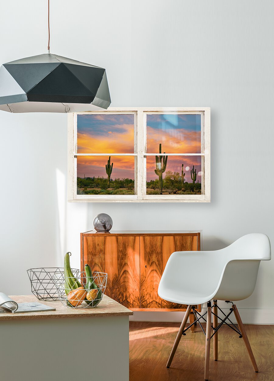 Colorful Southwest Desert Rustic Window View  HD Metal print with Floating Frame on Back