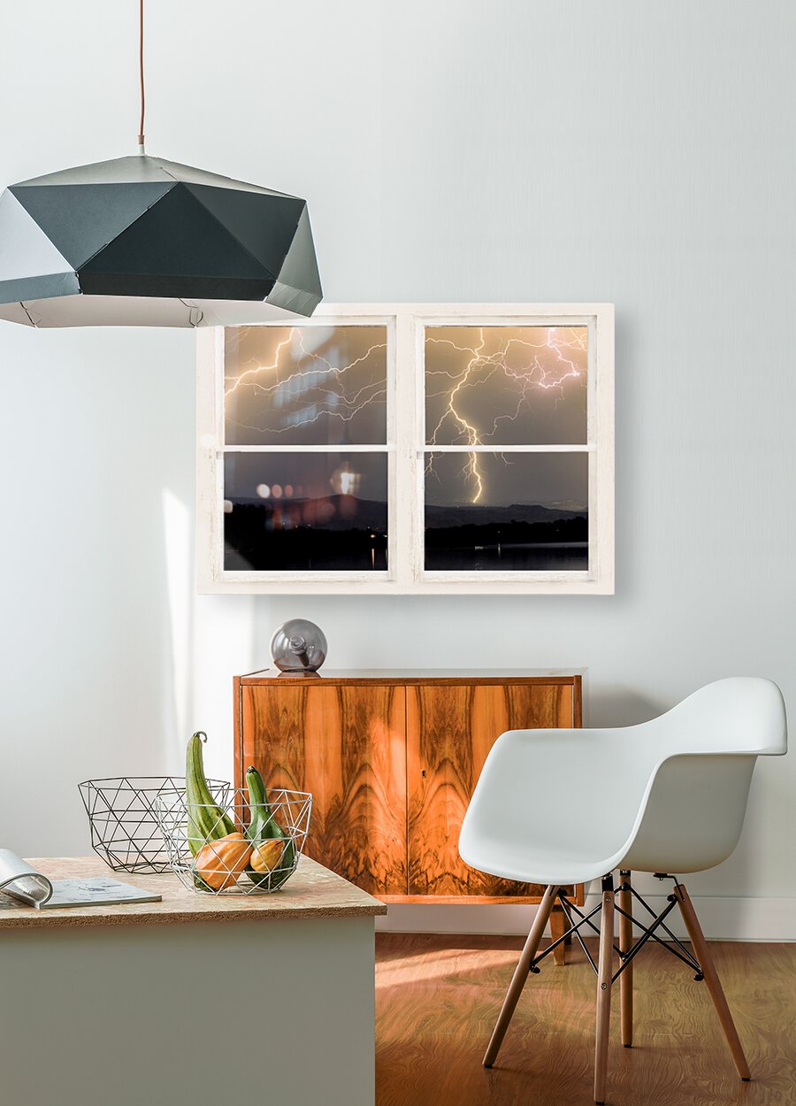 Stormy Night Window View  HD Metal print with Floating Frame on Back