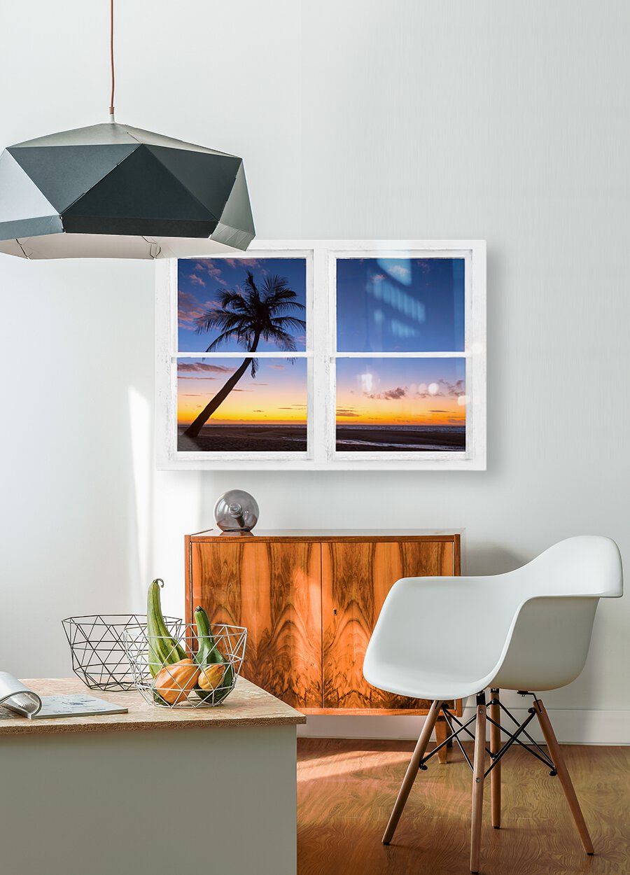 Tropical Paradise Colorful Sunset Whitewash W  HD Metal print with Floating Frame on Back