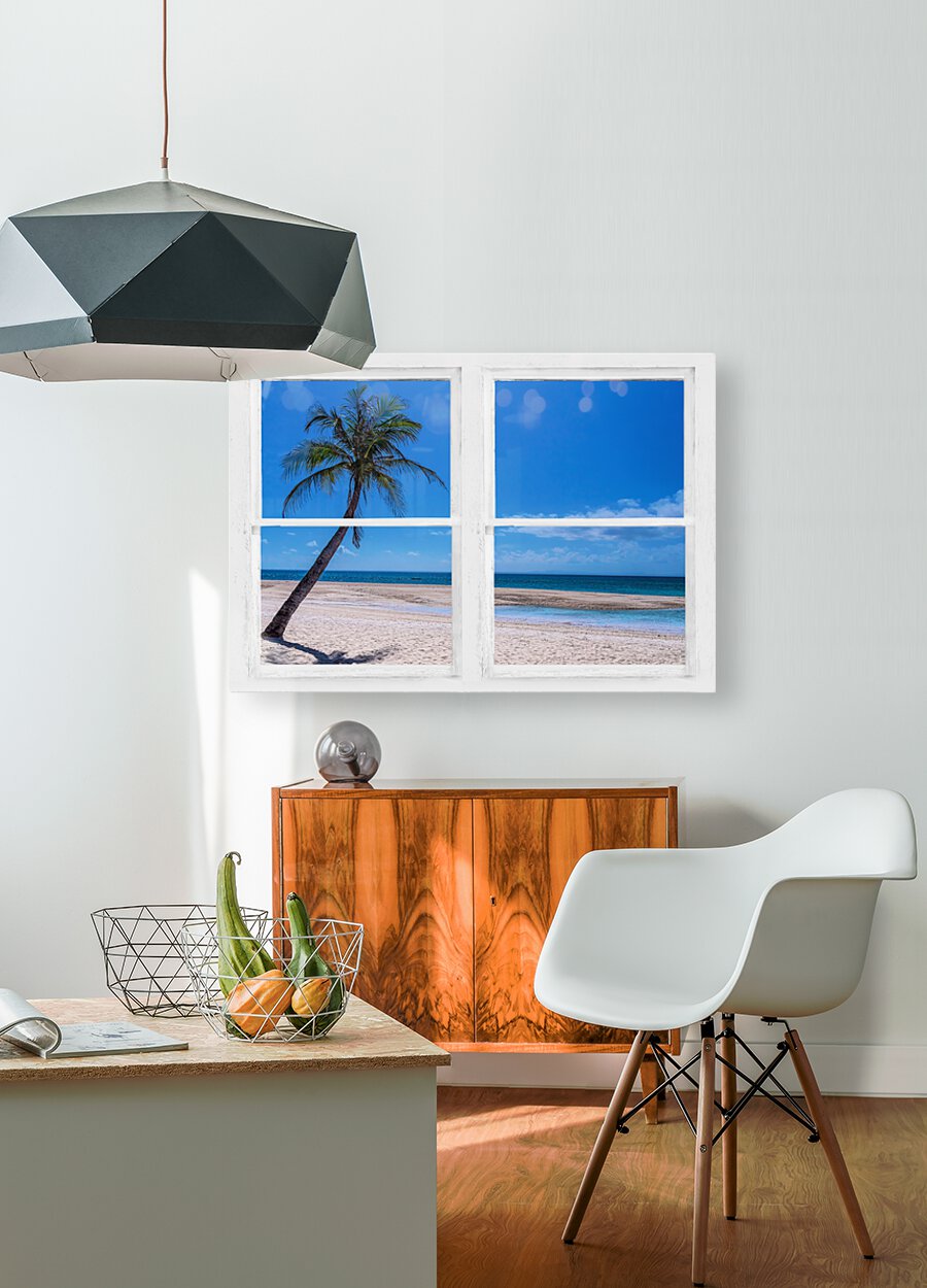 Tropical Paradise Whitewash Window View  HD Metal print with Floating Frame on Back