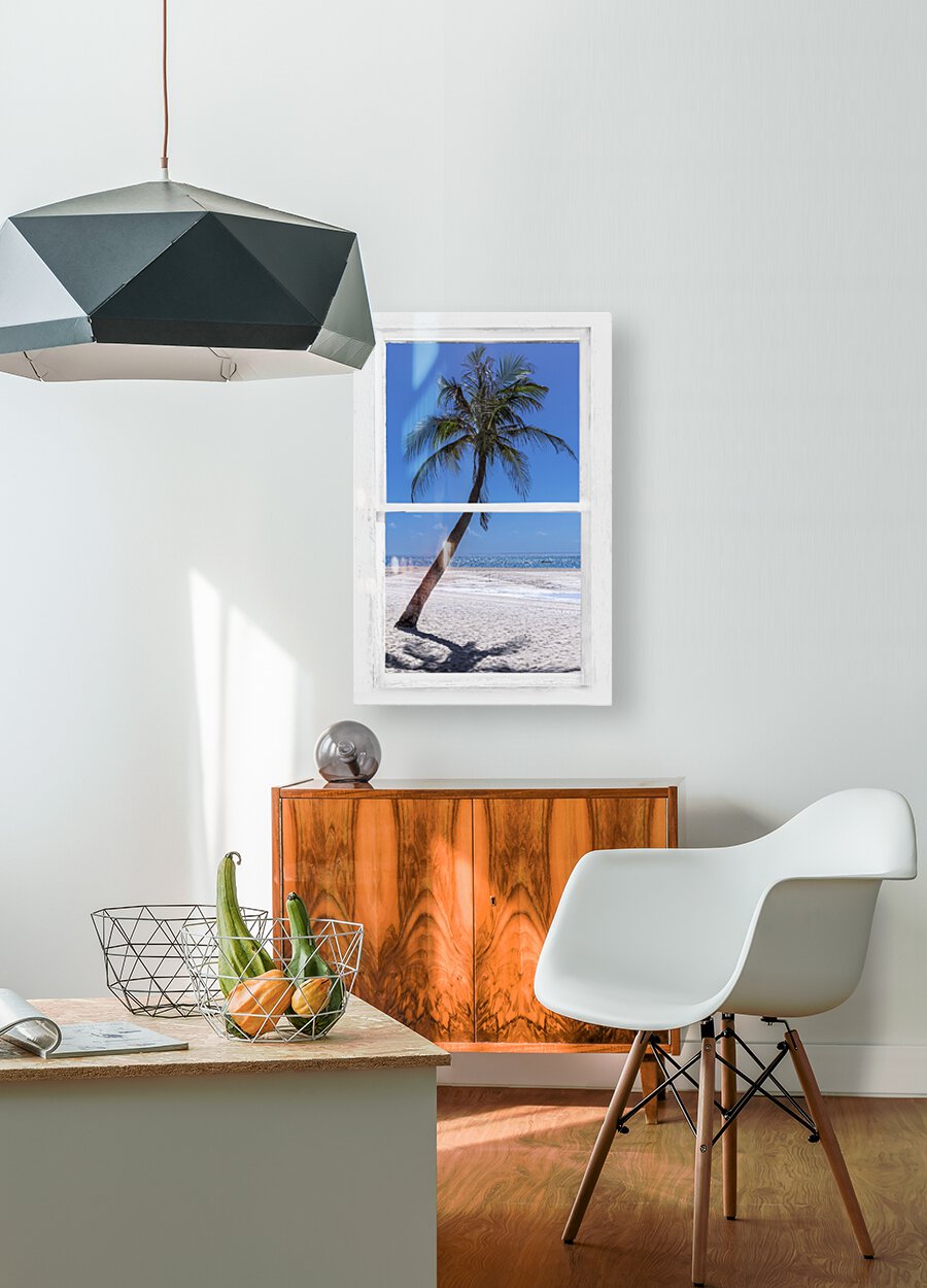 Palm Tree Tropical Window View  HD Metal print with Floating Frame on Back