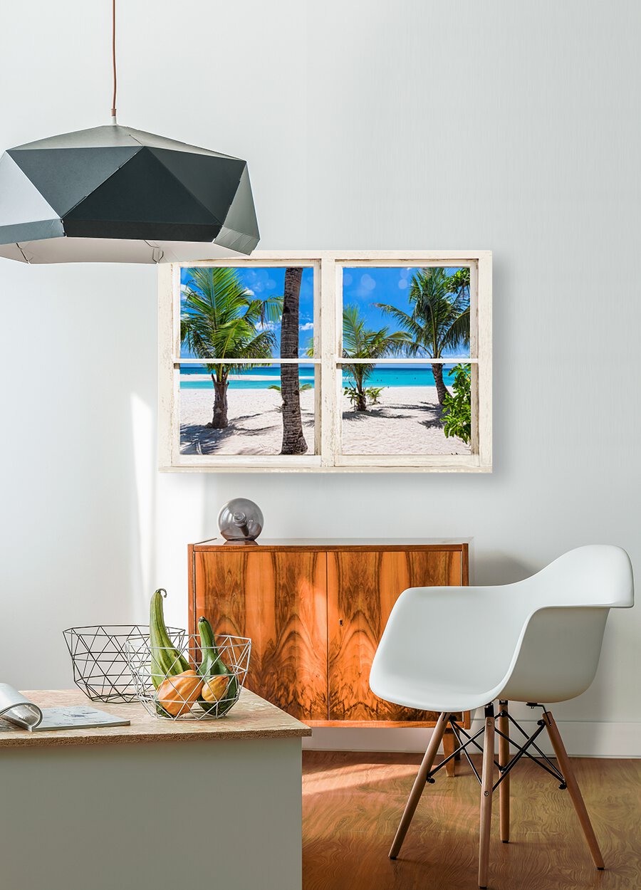 Tropical Island Rustic Window View  HD Metal print with Floating Frame on Back