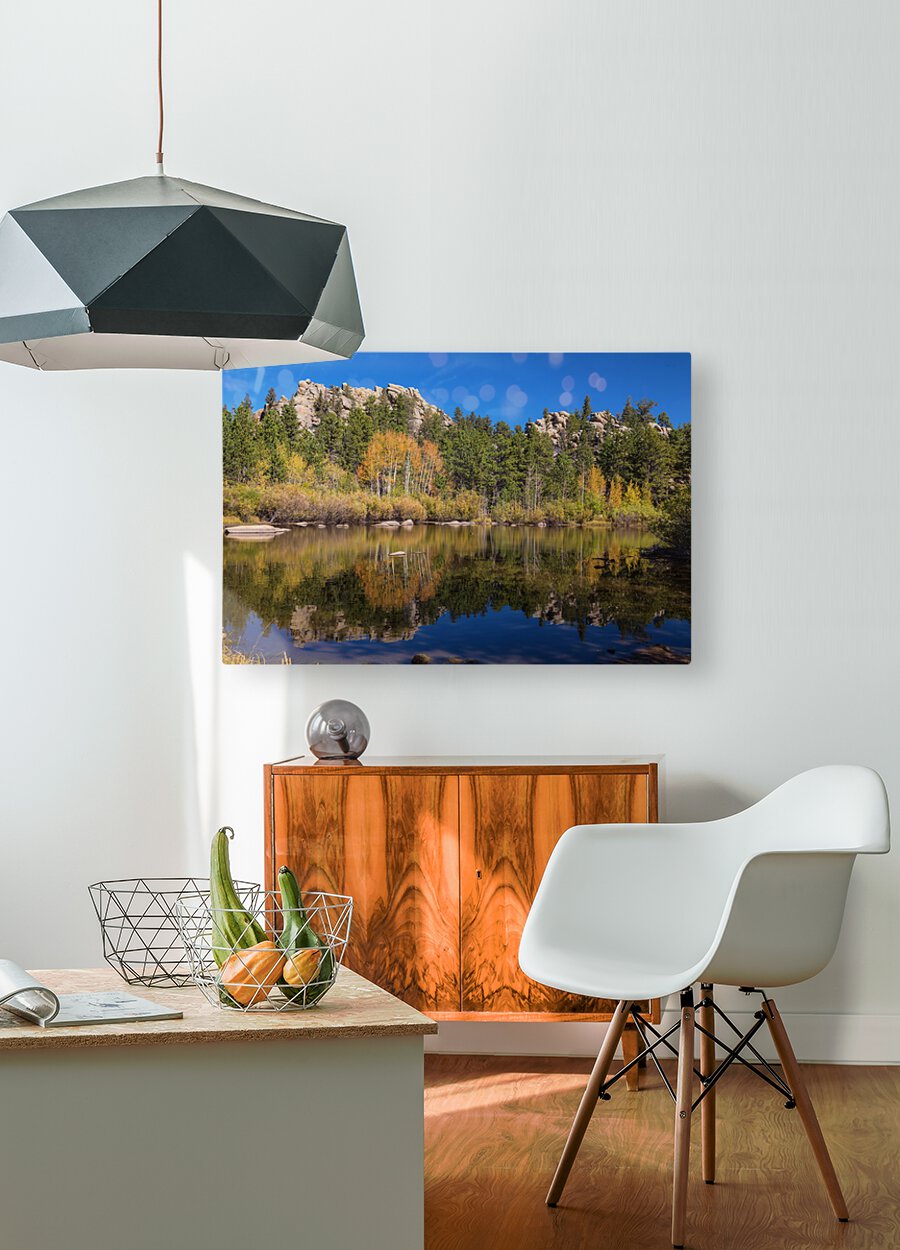 Cool Calm Rocky Mountains Autumn Reflections  HD Metal print with Floating Frame on Back