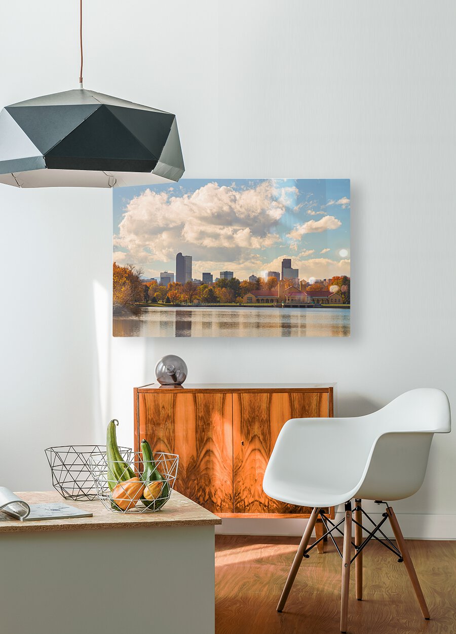 Denver Colorado Skyline Autumn View  HD Metal print with Floating Frame on Back