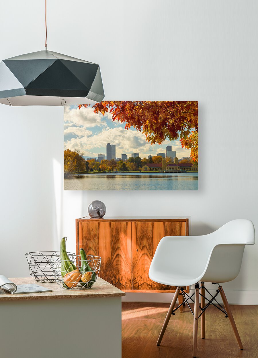 Denver Skyline Fall Foliage View  HD Metal print with Floating Frame on Back