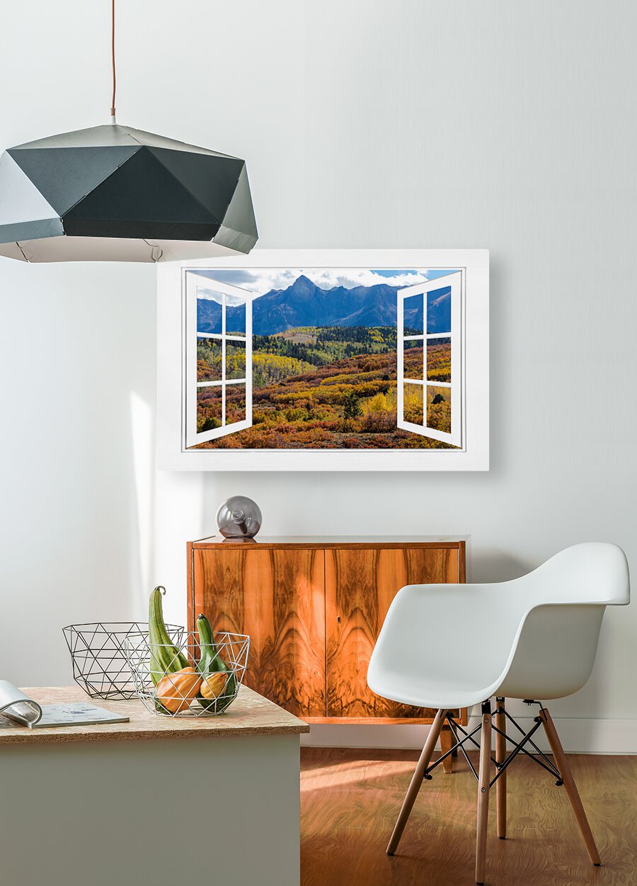 Colorful Rocky Mountains Open Window View  HD Metal print with Floating Frame on Back