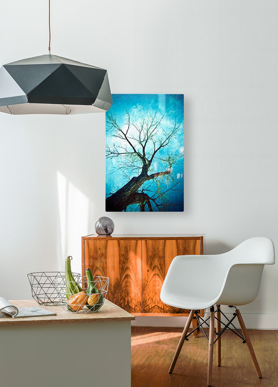 winter tree blue  Impression métal HD avec cadre flottant sur le dos