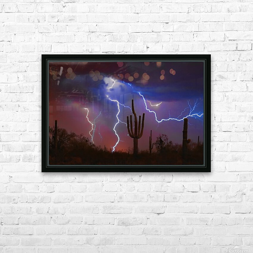 Saguaro Lightning Storm HD Sublimation Metal print with Decorating Float Frame (BOX)