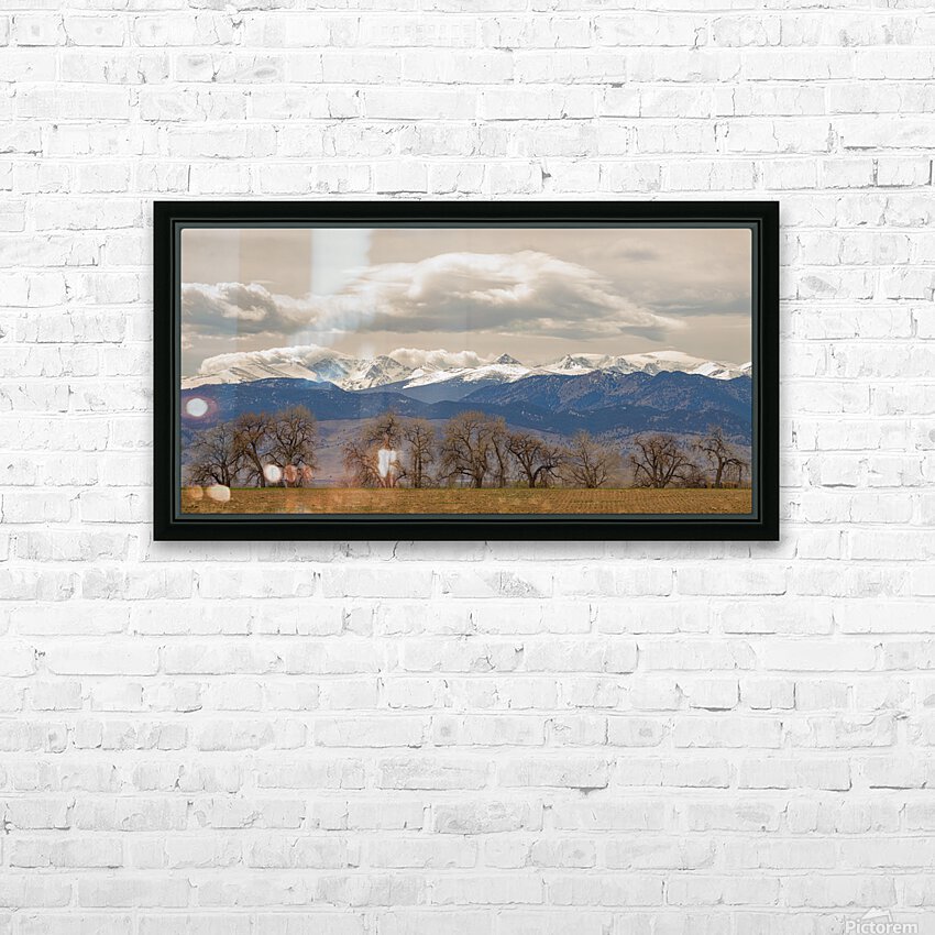 Rocky Mountain Front Range Peaks and Trees Pano HD sublimation métal imprimé avec décoration flotteur cadre (boîte)