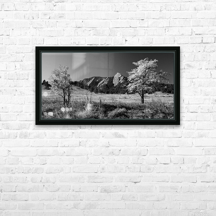 Boulder Colorado Flatirons Black White Pano HD Sublimation Metal print with Decorating Float Frame (BOX)