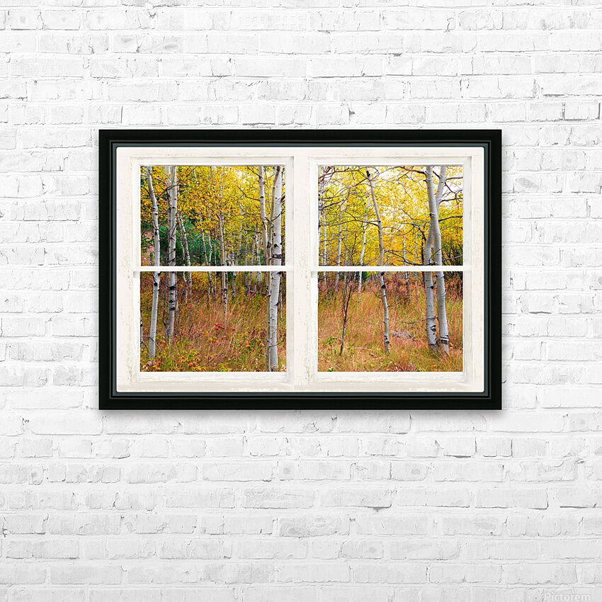 Happy Forest  Autumn Season Rustic Window View HD Sublimation Metal print with Decorating Float Frame (BOX)
