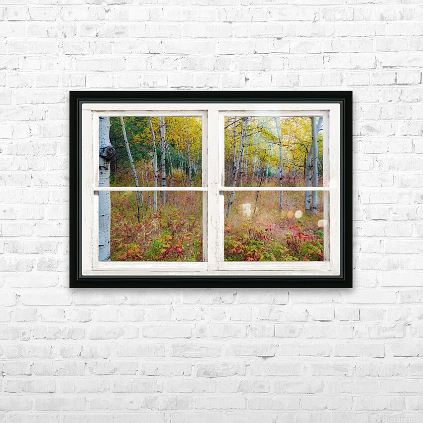 Autumn Forest Delight Rustic Window View HD Sublimation Metal print with Decorating Float Frame (BOX)