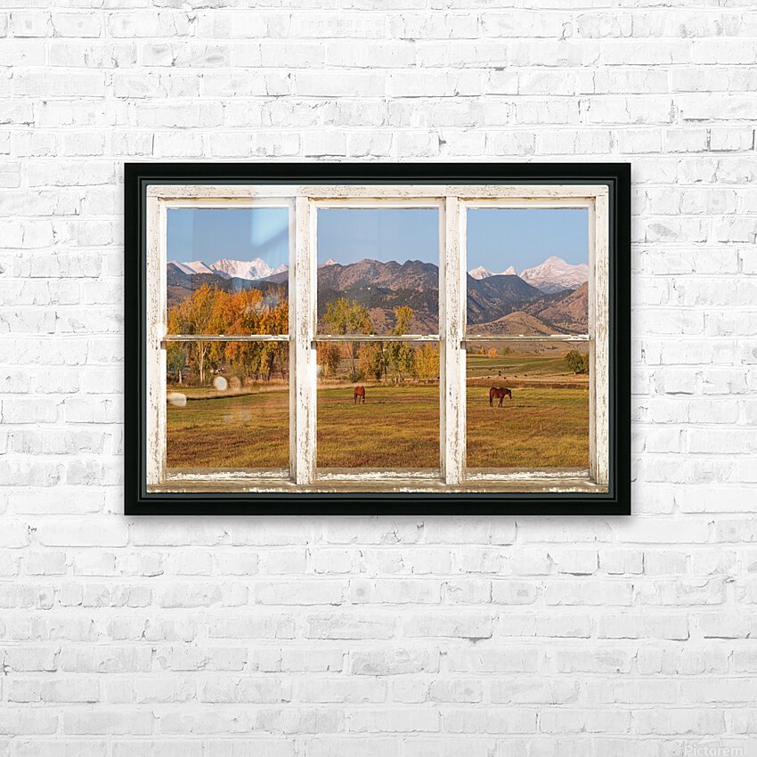 Horses Autumn White Barn Picture Window View HD sublimation métal imprimé avec décoration flotteur cadre (boîte)