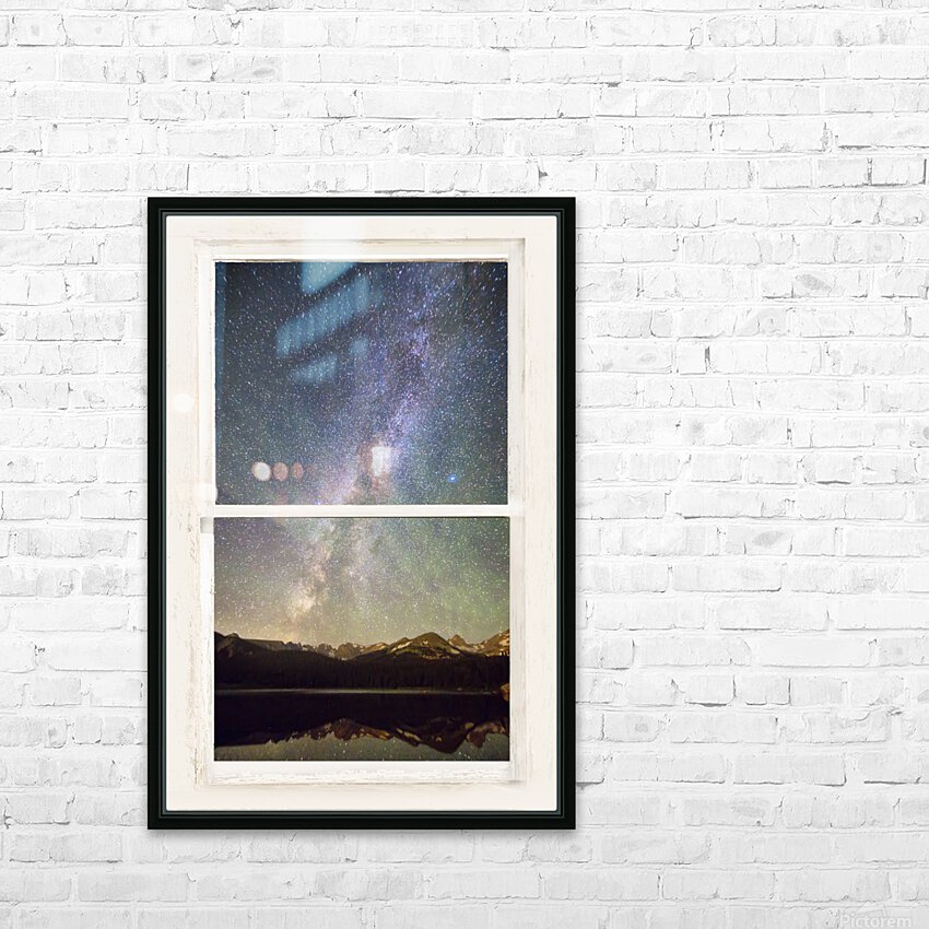 Milky Way Mountains White Rustic Distressed Window HD Sublimation Metal print with Decorating Float Frame (BOX)