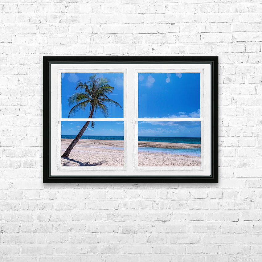 Tropical Paradise Whitewash Window View HD Sublimation Metal print with Decorating Float Frame (BOX)