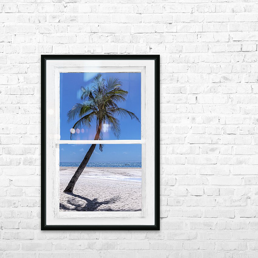 Palm Tree Tropical Window View HD Sublimation Metal print with Decorating Float Frame (BOX)