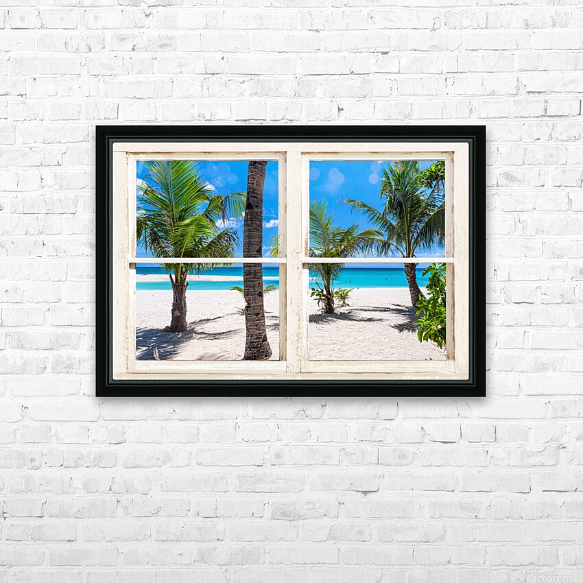 Tropical Island Rustic Window View HD Sublimation Metal print with Decorating Float Frame (BOX)