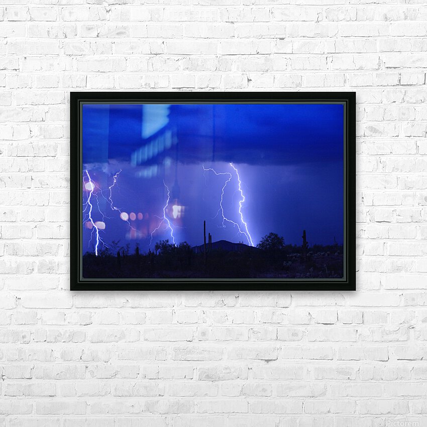 Lightning Storm in the Desert HD sublimation métal imprimé avec décoration flotteur cadre (boîte)