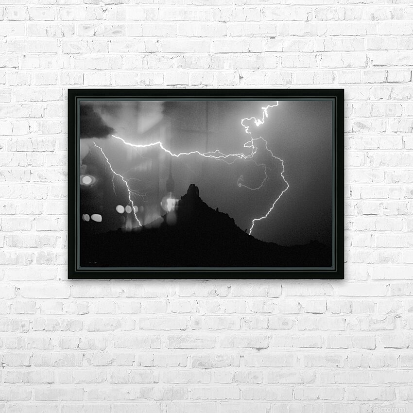 Pinnacle Peak Surrounded by Lightning Bolts HD Sublimation Metal print with Decorating Float Frame (BOX)