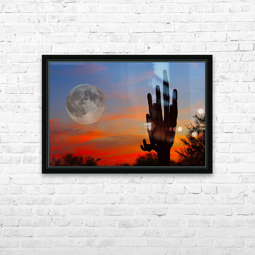 Full Moon Big Saguaro Sunset HD Sublimation Metal print with Decorating Float Frame (BOX)