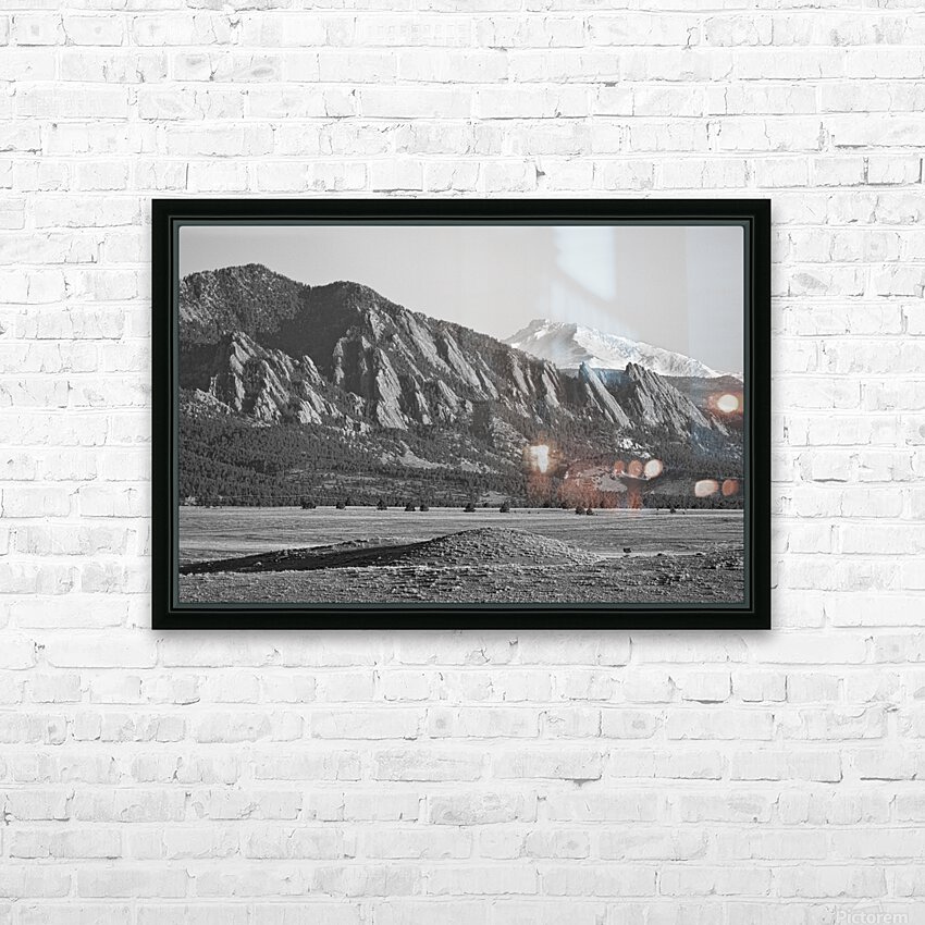 Colorado Rocky Mountains Flatirons Snow Covered Longs Peak BW HD Sublimation Metal print with Decorating Float Frame (BOX)