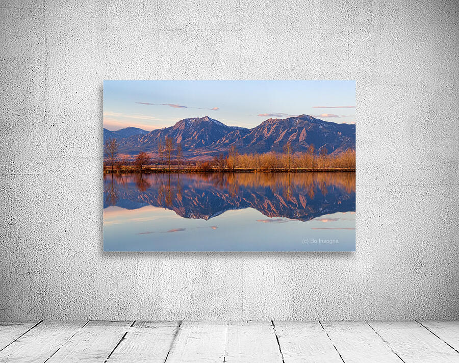 Flatirons Sunrise Reflections Light Panorama Boulder Colorado  Wall Preview