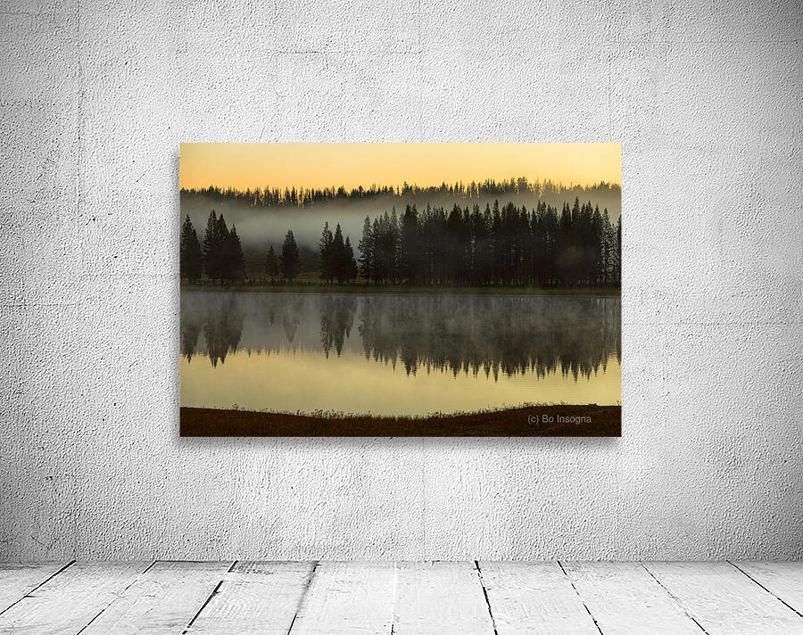 Yellowstone Wyoming Foggy Forest Lake Reflection Fine Art Print Wall Preview