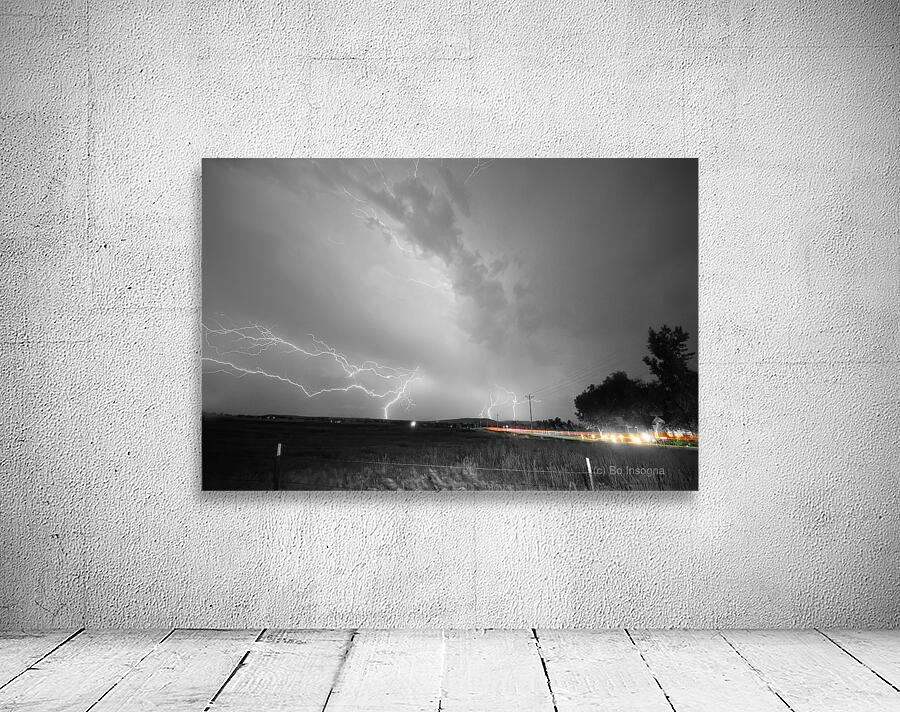 Black and White Lightning Thunderstorm with Color Light Trail Wall Preview