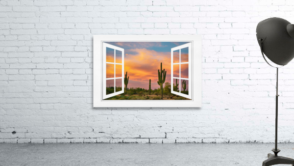 Arizona Saguaro Colorful Sky White Open Window by Bo Insogna