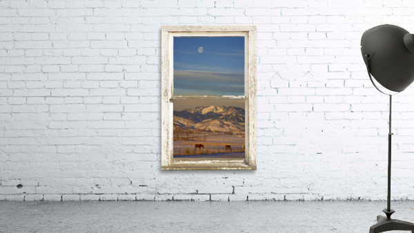 Horses Moon Mountains Snow White Peel Rustic Window Wall Preview