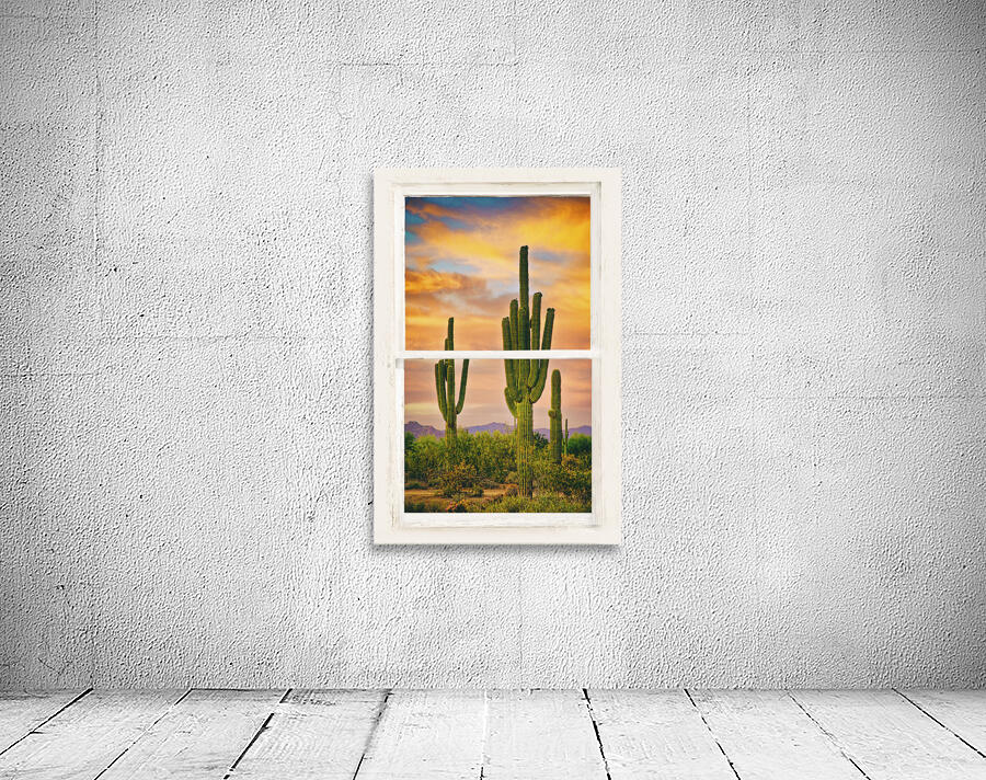 Southwest Desert Sunset View White Window Wall Preview