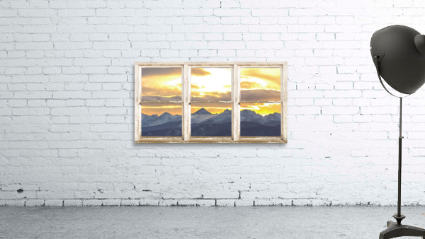 Rocky Mountain Sunset White Rustic Barn Window Wall Preview