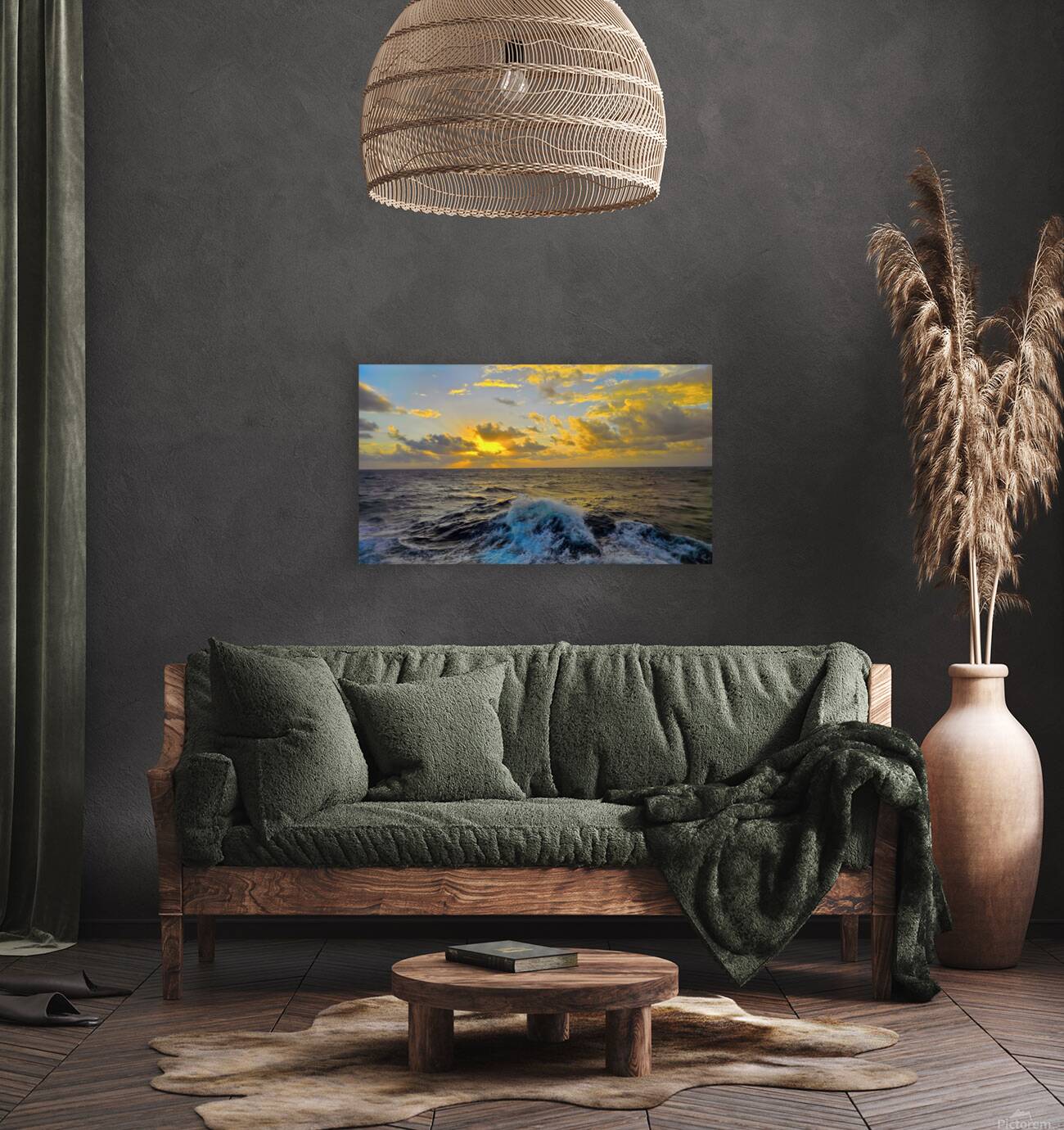 Ocean Sunset: Captivating Waves & Golden Sky Bliss Reproduction