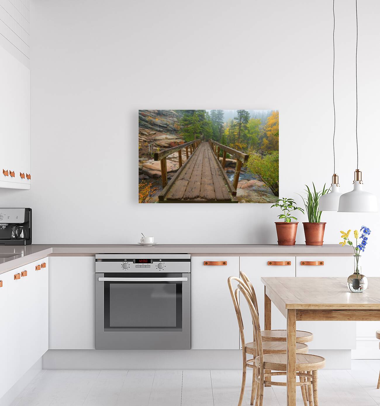 Rustic Wood Hiking Bridge Crossing Reproduction