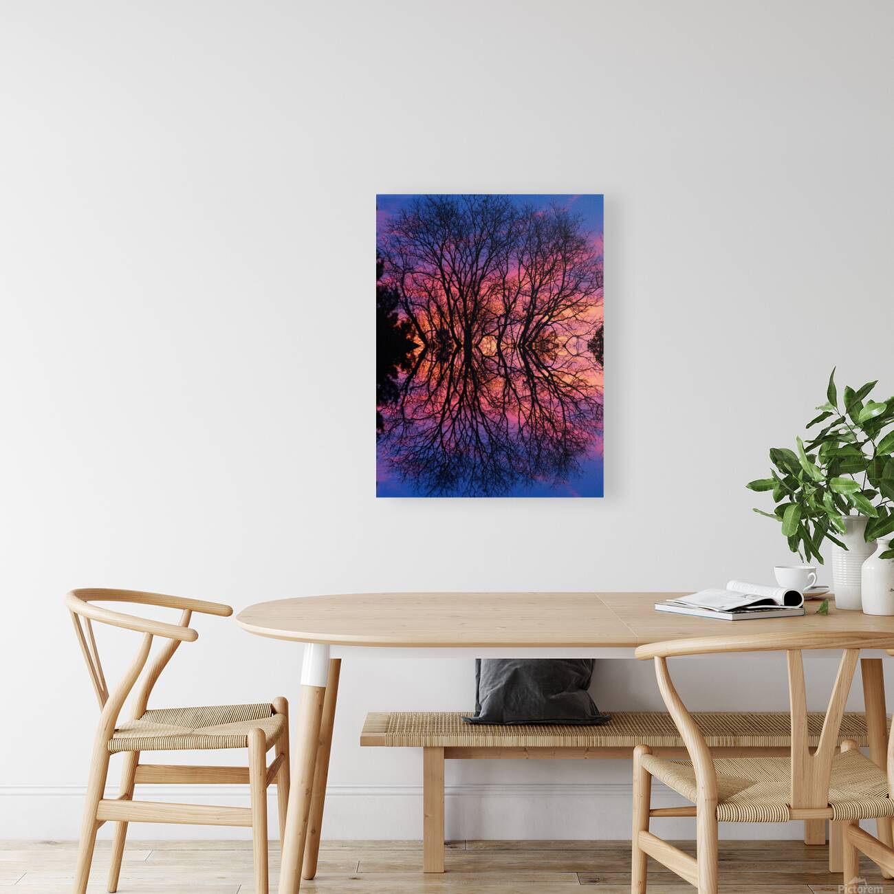 Sunset Trees Abstract Reflection Art Reproduction