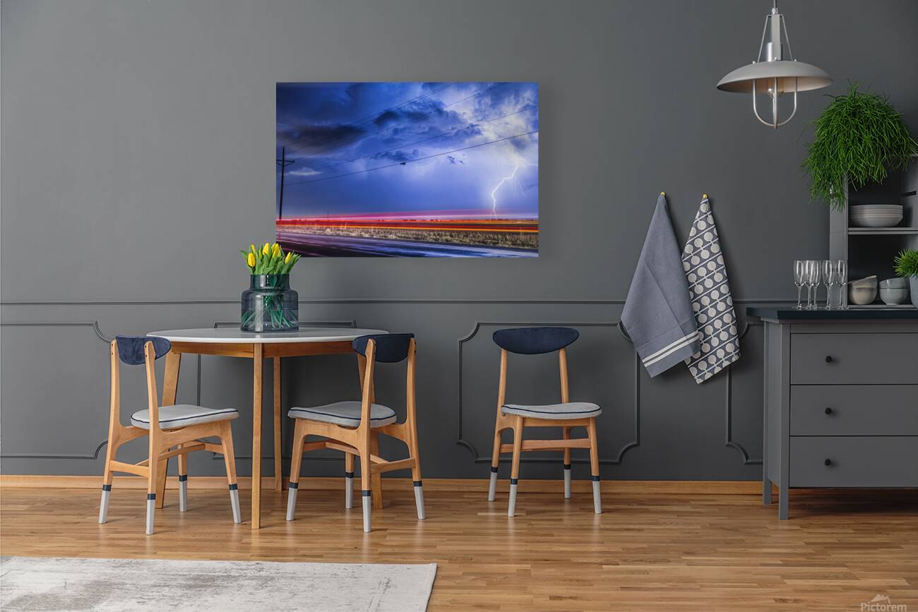 Drive By Lightning Strike Over Stormy Skies Reproduction