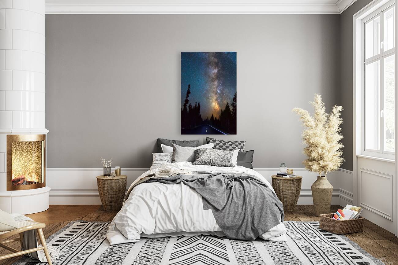 Milky Way Over Forest Highway Night Landscape Reproduction