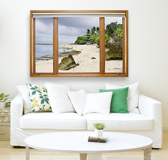 Beach Tropical Wood Window View Montage arrière avec cadre flottant