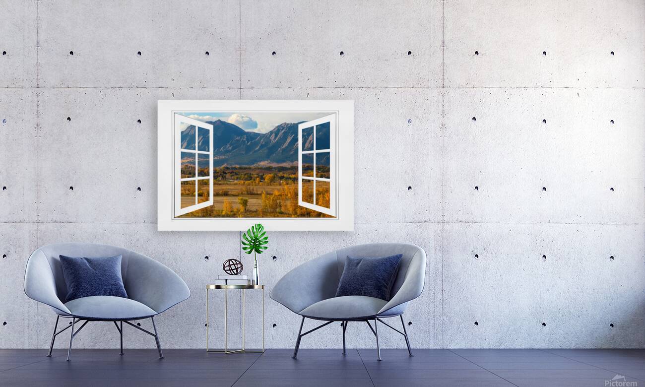Boulder Flatirons Autumn White Open Window View Reproduction