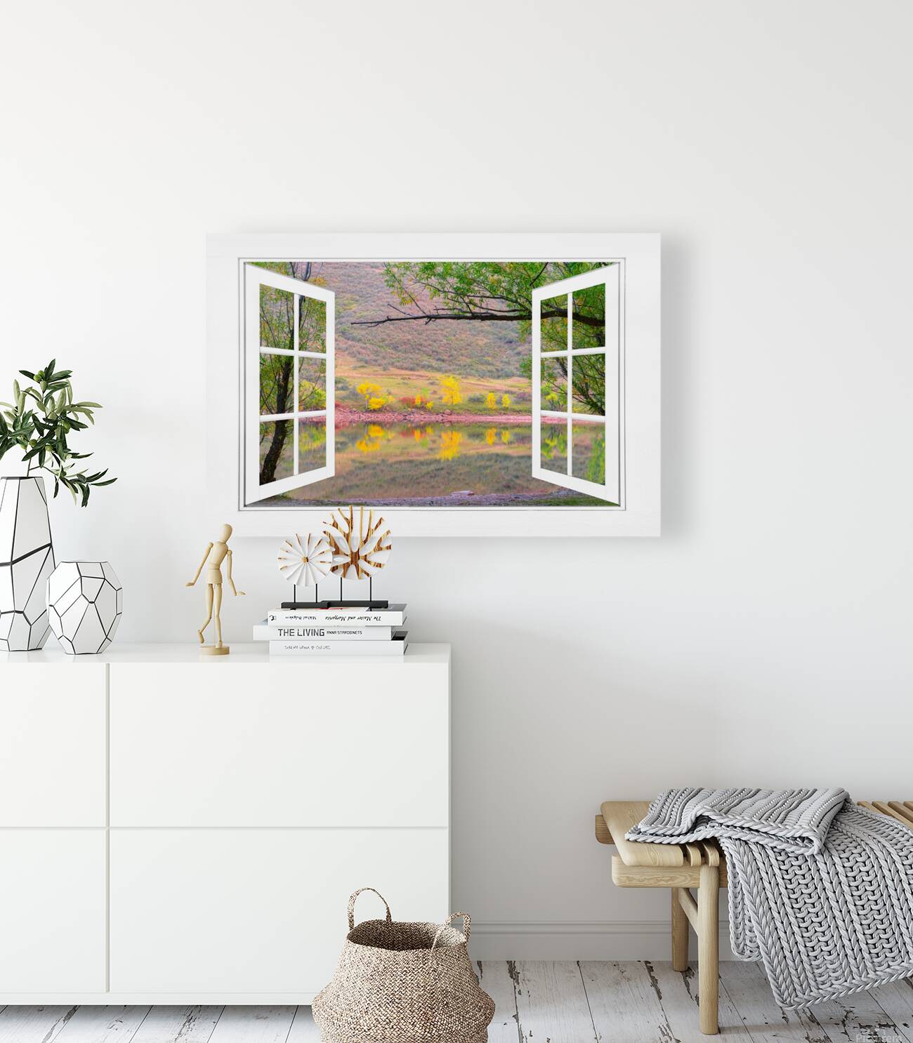 Autumn Lake Open White Picture Window View Reproduction