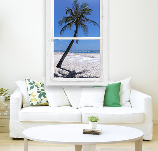 Palm Tree Tropical Window View  Reproduction