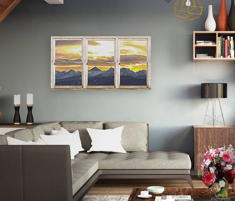 Rocky Mountain Sunset White Rustic Barn Window Reproduction