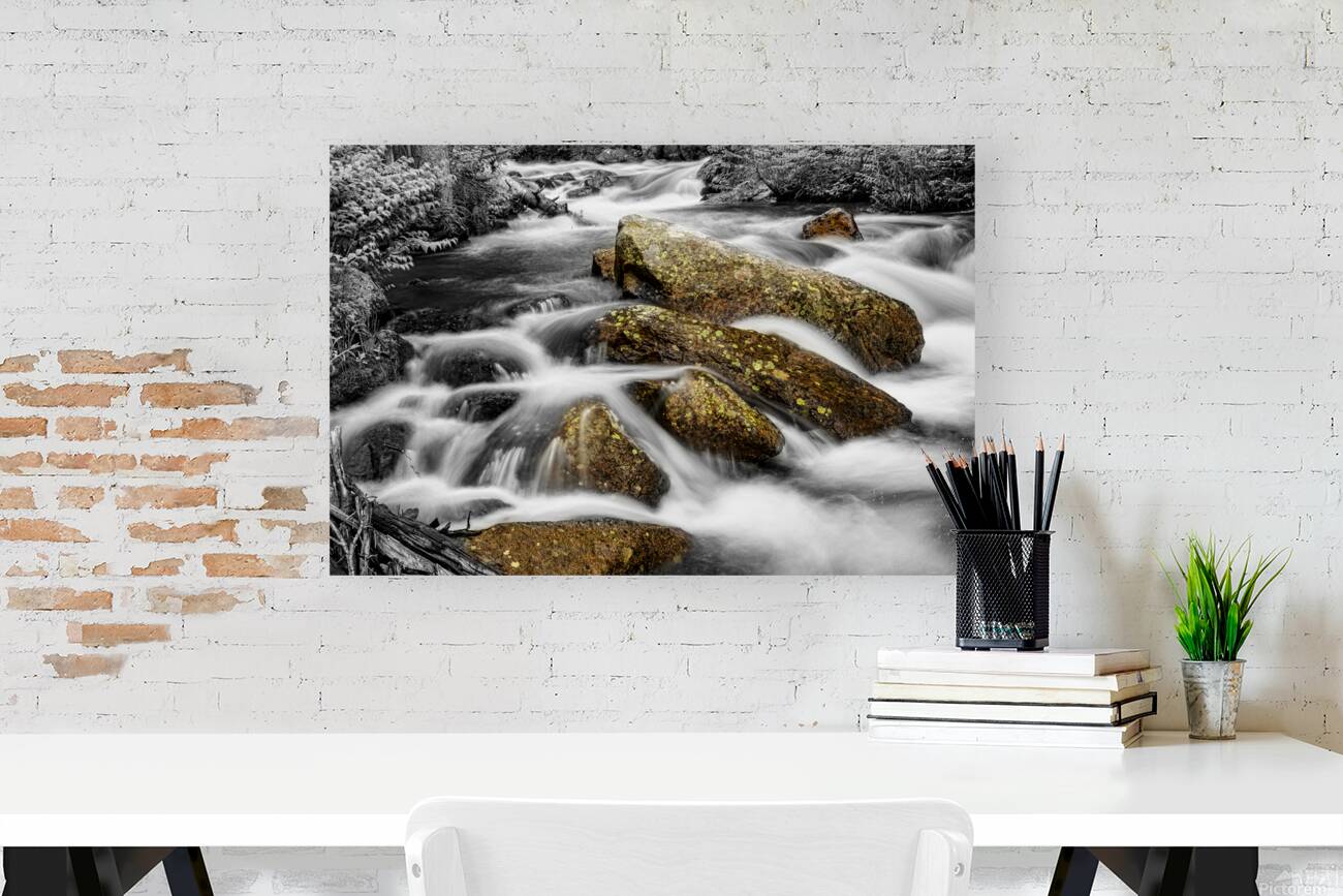 Cascading Water and Rocky Mountain Rocks BWSC Reproduction